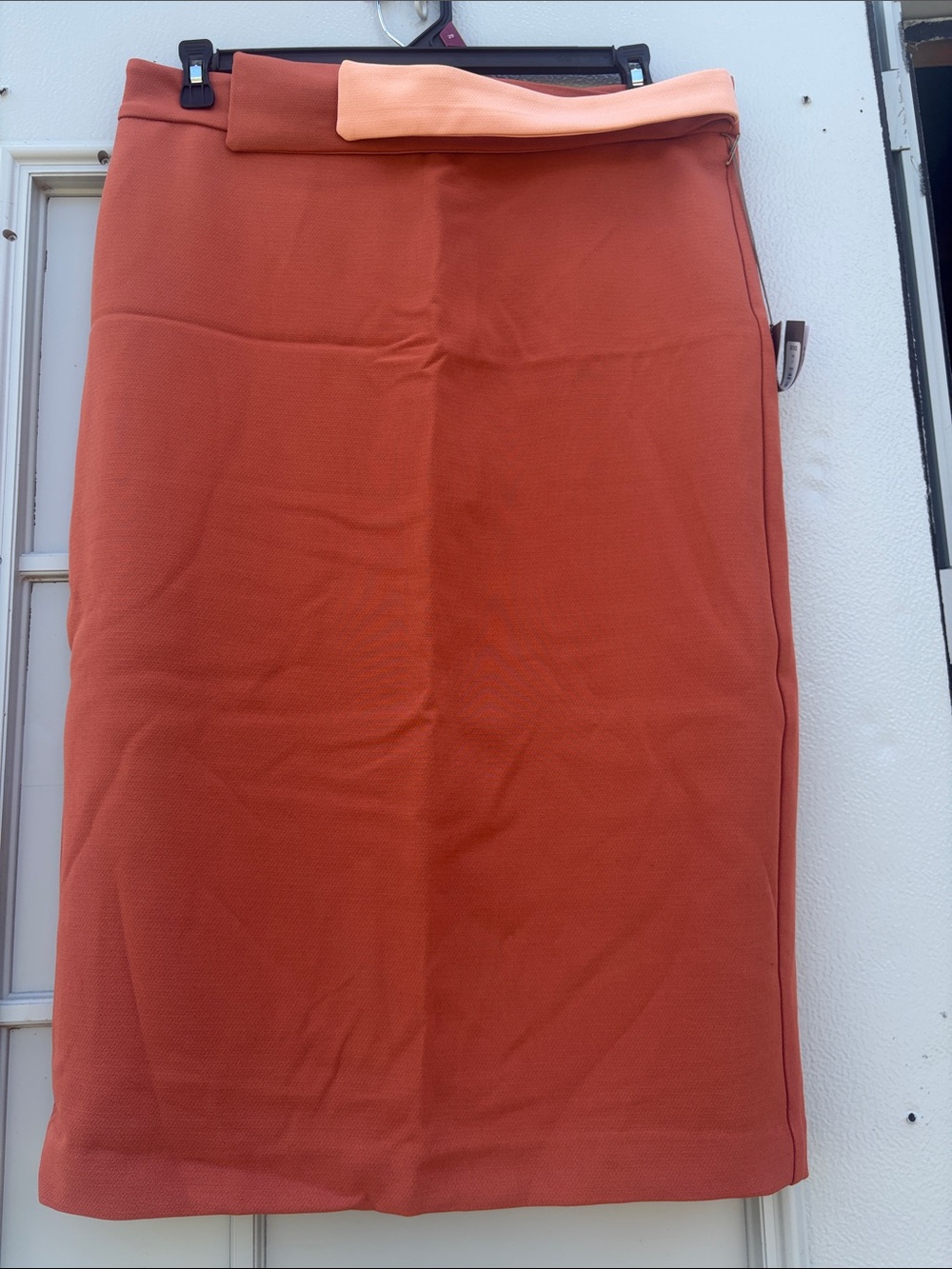 eva mendes for New York & Company Rust Pencil Skirt with Peach Fold-Over Waist